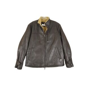 Vintage Calvin Klein Leather Bomber Jacket Brown Pilot Aviator Mens Size Large